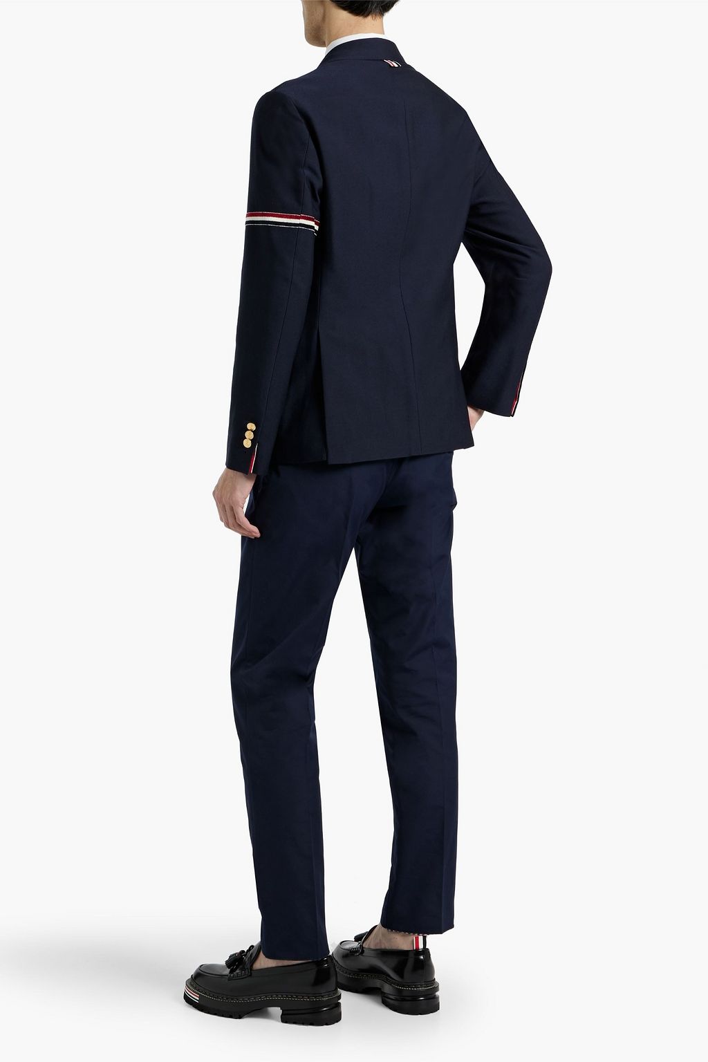 THOM BROWNE Striped velvet-trimmed wool-blend twill blazer