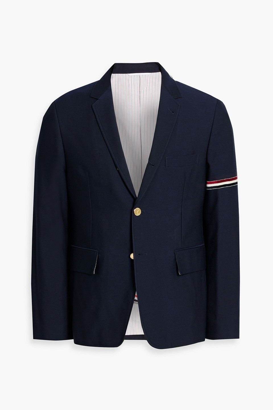 Thom Browne Striped Velvet-trimmed Wool-blend Twill Blazer In Blue