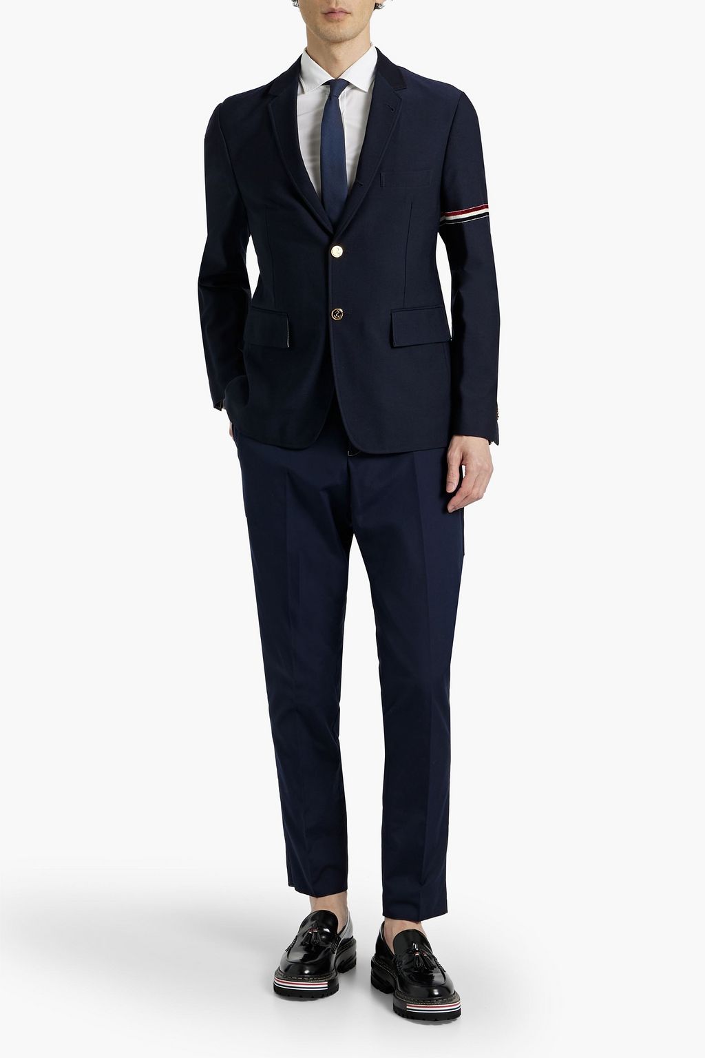 THOM BROWNE Striped velvet-trimmed wool-blend twill blazer