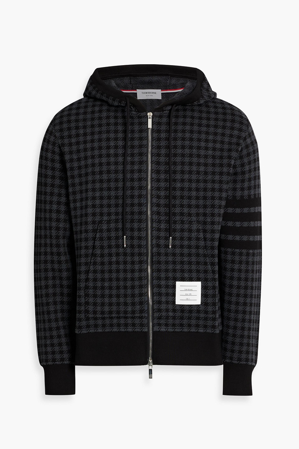 Houndstooth jacquard-knit cotton zip-up hoodie