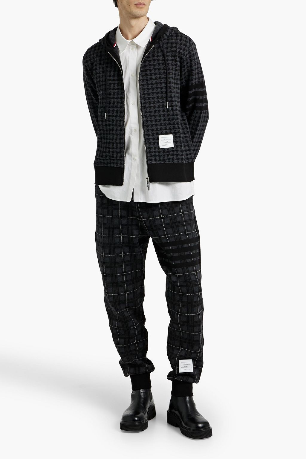 THOM BROWNE Houndstooth jacquard-knit cotton zip-up hoodie