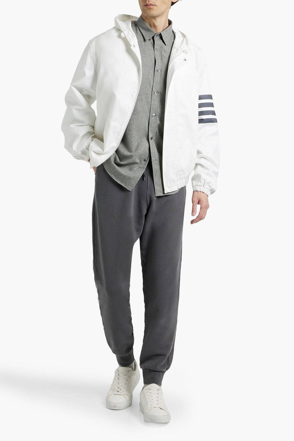 THOM BROWNE Striped cotton-twill hooded jacket
