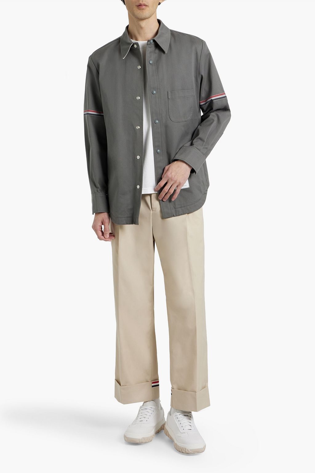 THOM BROWNE Striped cotton-twill overshirt