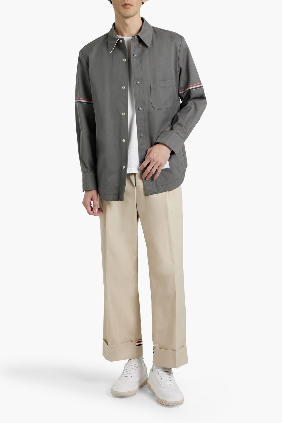 Thom Browne Striped Cotton-twill Overshirt In Gray