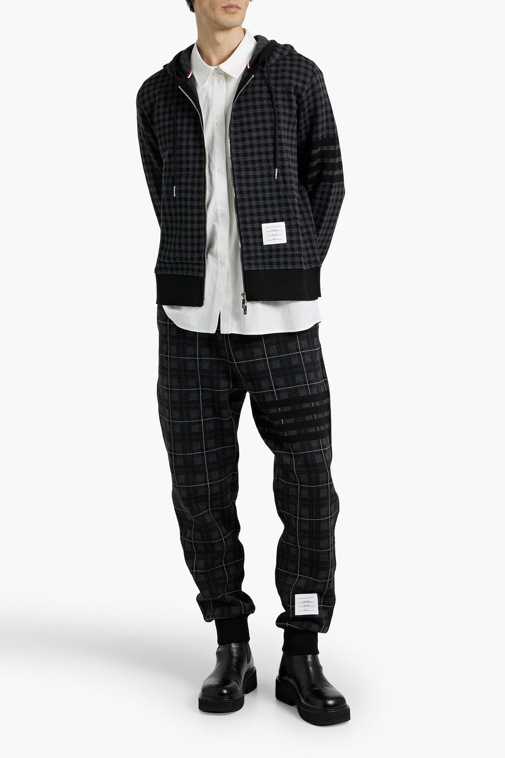 THOM BROWNE Prince of Wales checked cotton-blend jacquard sweatpants