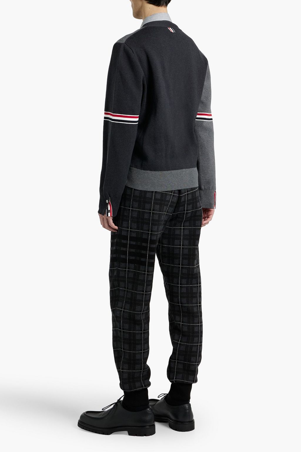 THOM BROWNE Striped two-tone cotton cardigan