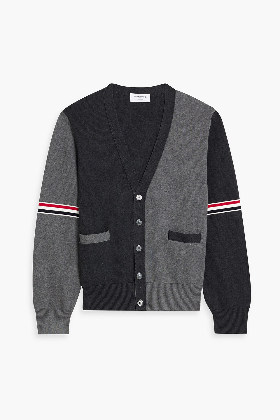 Thom Browne Striped Two-tone Cotton Cardigan In Gray