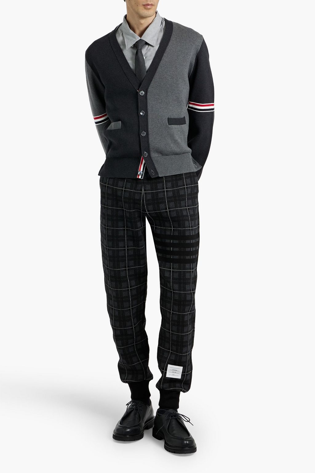 THOM BROWNE Striped two-tone cotton cardigan