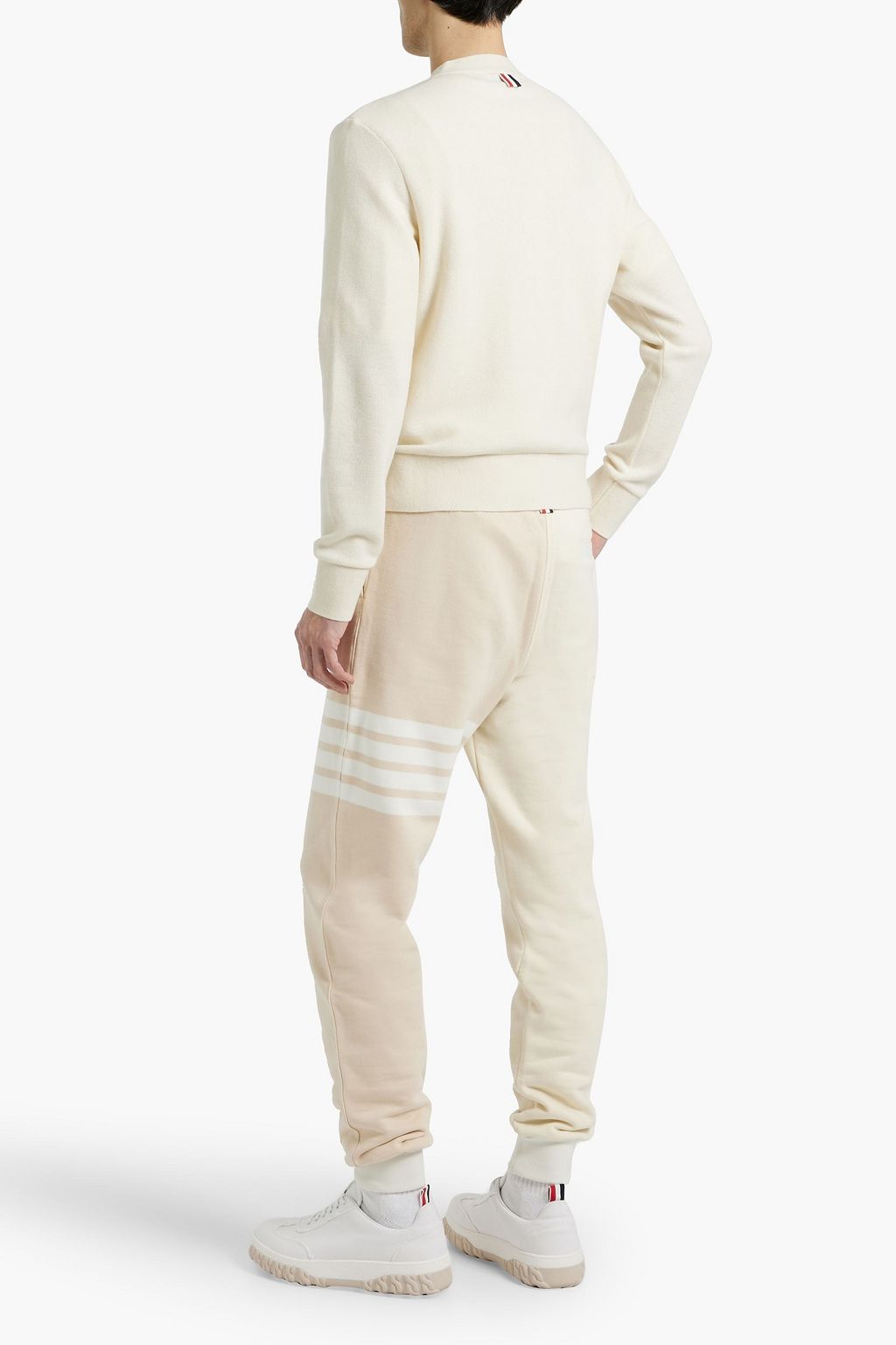 THOM BROWNE Striped two-tone French cotton-terry sweatpants