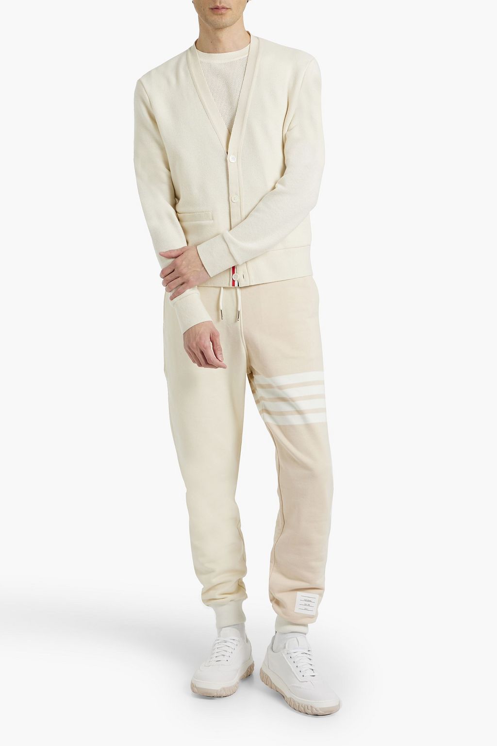 THOM BROWNE Striped two-tone French cotton-terry sweatpants