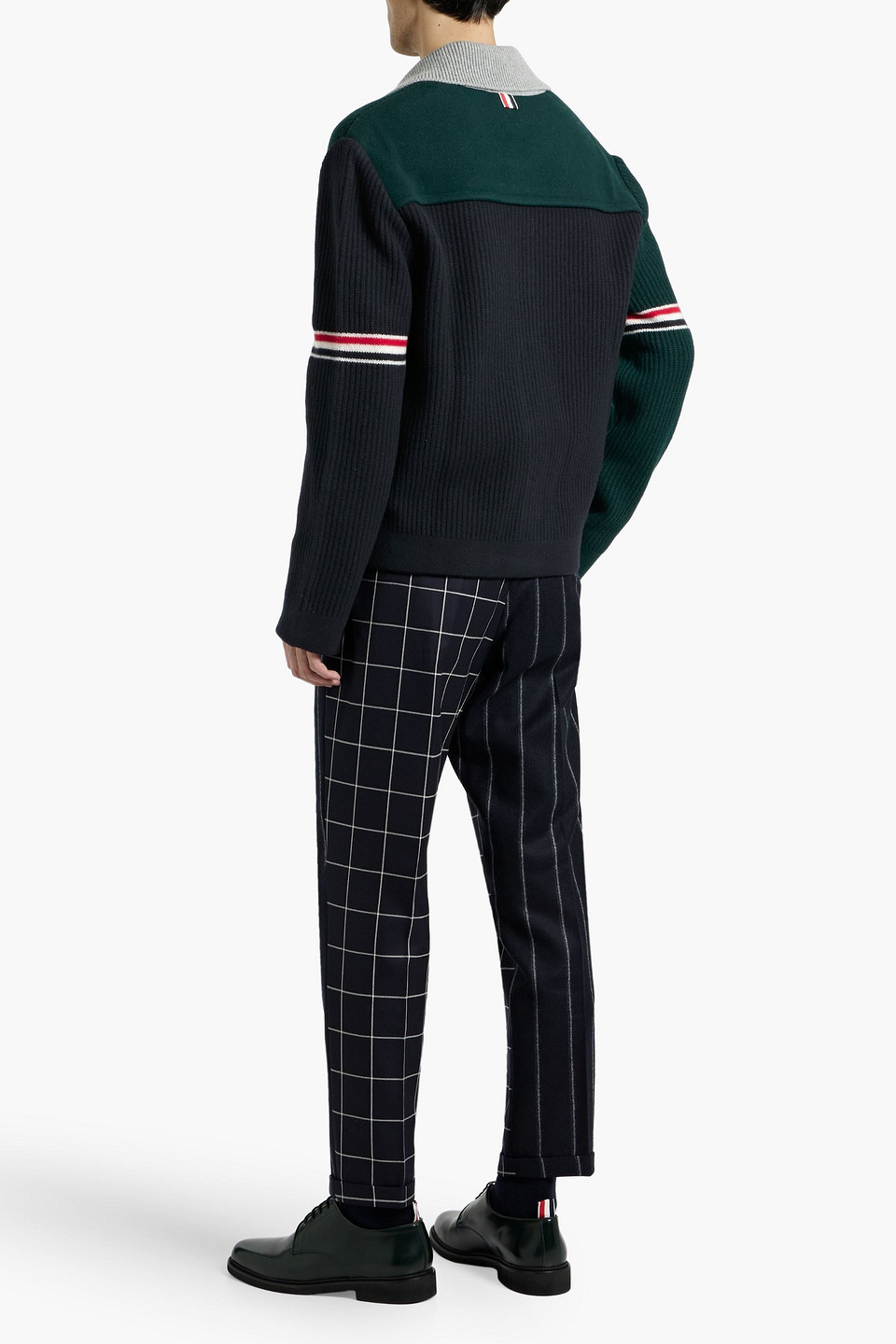 Thom Browne Color-block Ribbed Wool Cardigan In Black