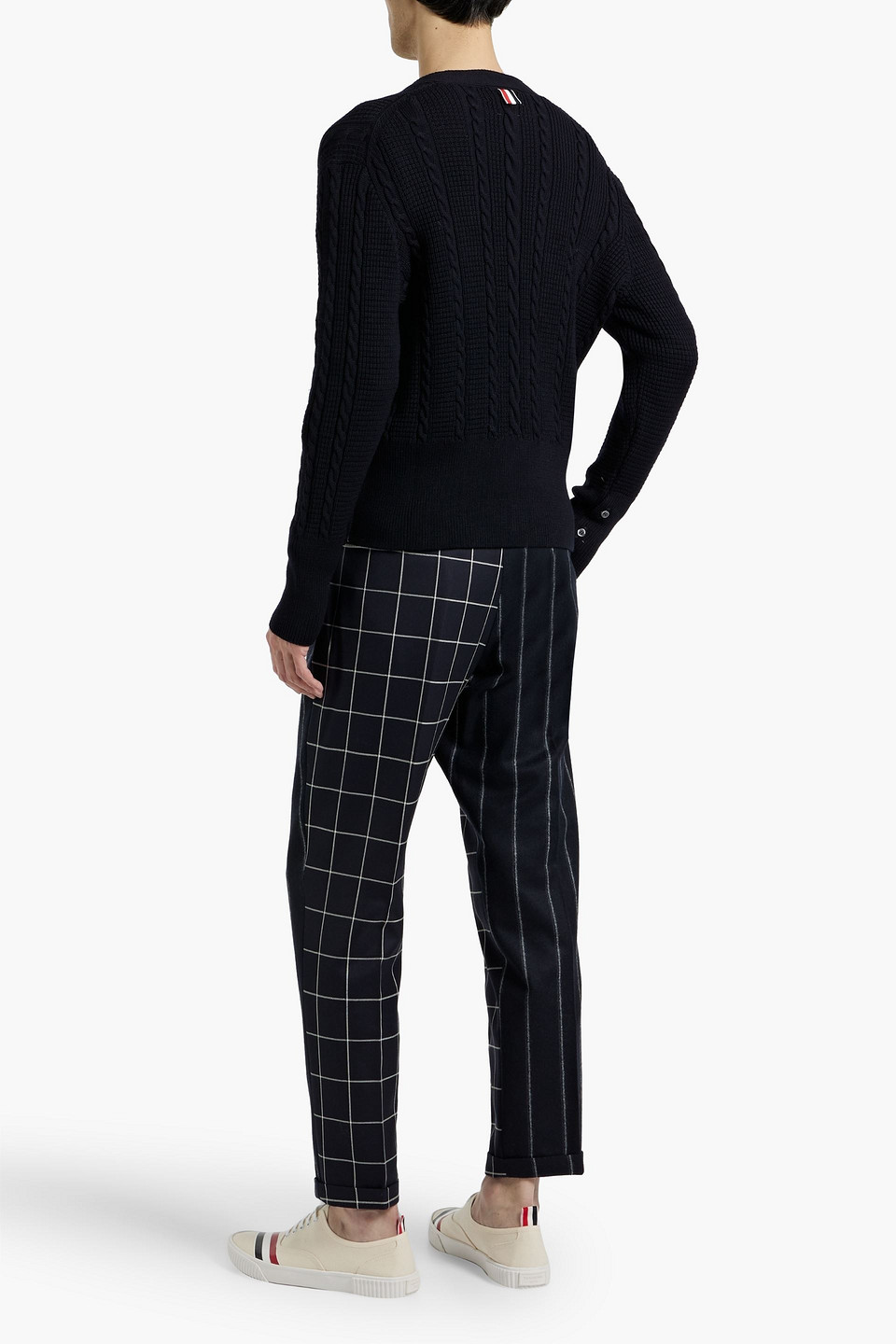 Thom Browne Textured Knit Cardigan With Deep V-neckline And Decorative Buttons In Blue