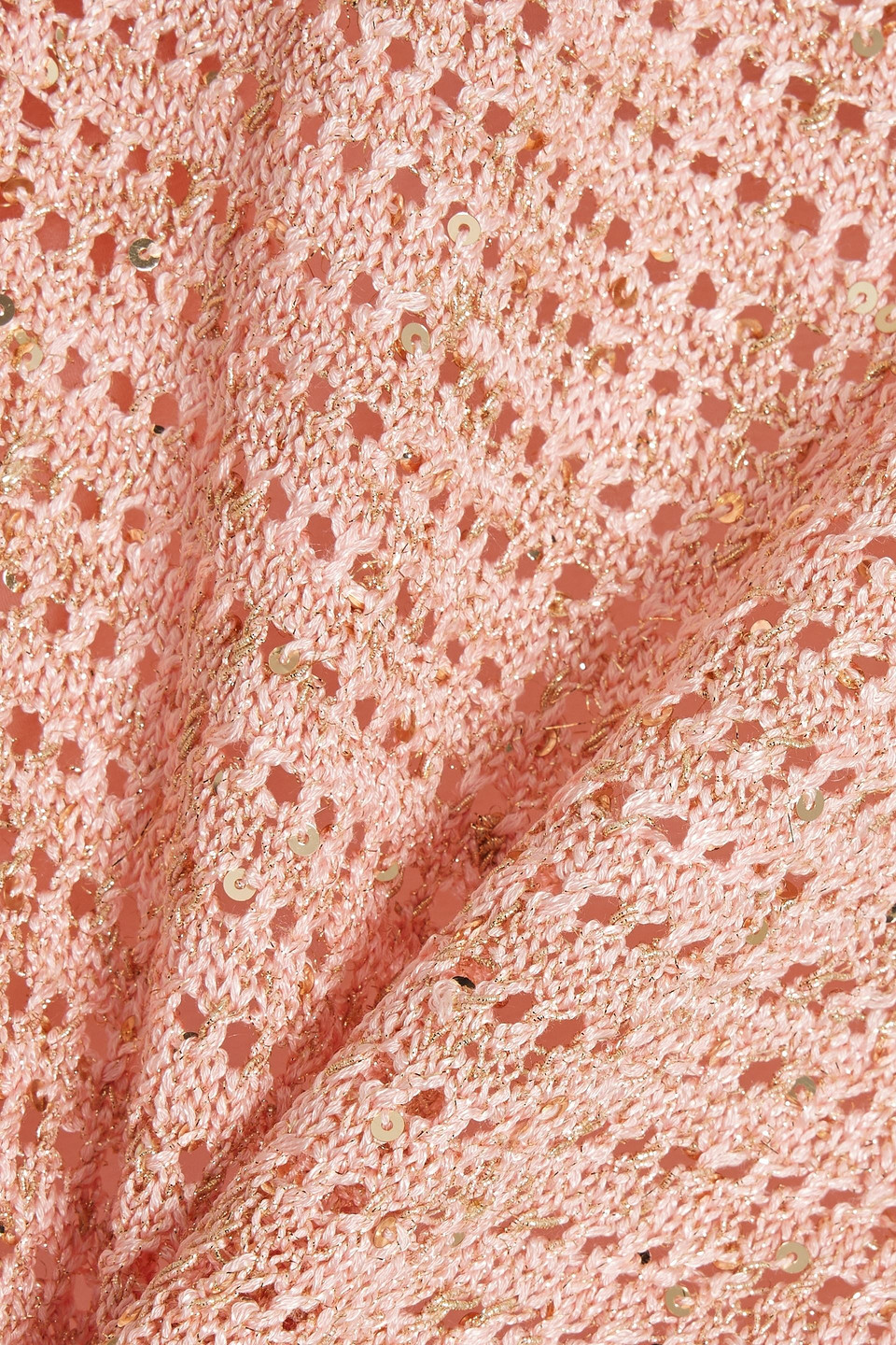 Carolina Herrera Embellished Metallic Pointelle-knit Cotton-blend Top In Blush