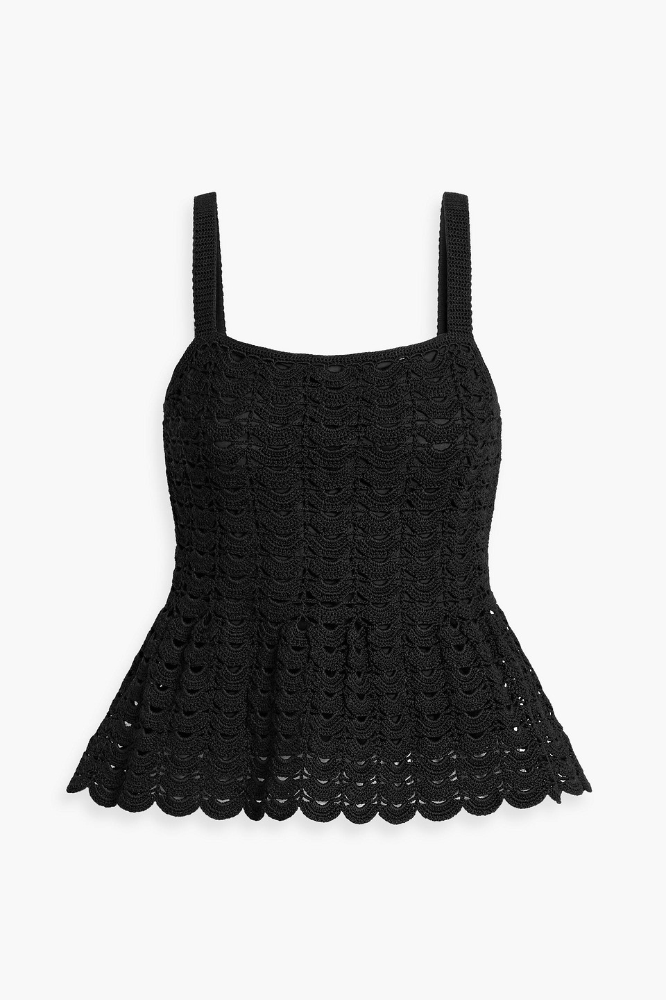 Carolina Herrera Strappy Crochet Peplum Top In Black