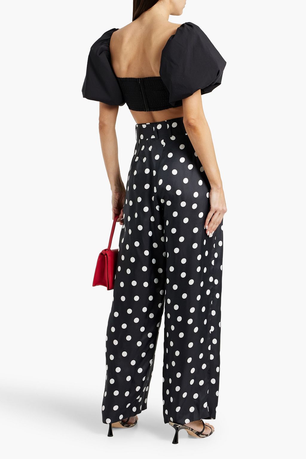 CAROLINA HERRERA Belted polka-dot twill wide-leg pants