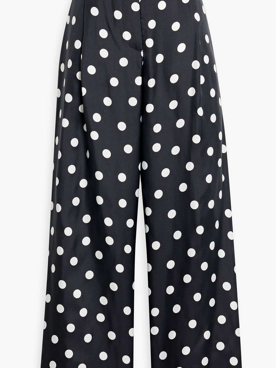 belted polka-dot twill wide-leg pants