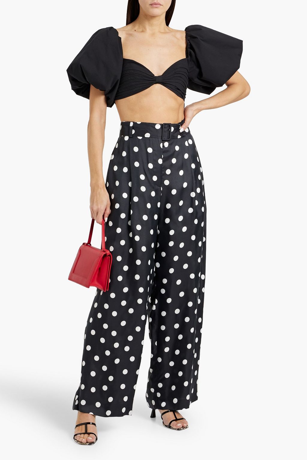 CAROLINA HERRERA Belted polka-dot twill wide-leg pants
