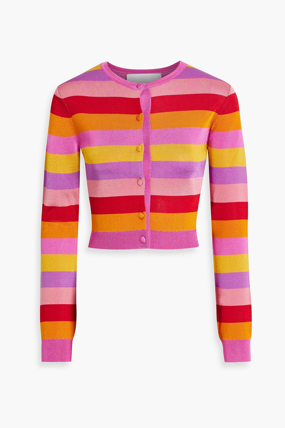 Carolina Herrera Cropped Striped Knitted Cardigan In Purple