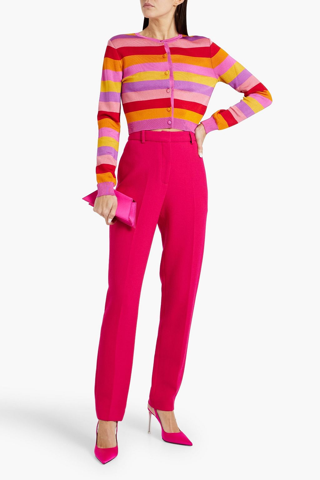 CAROLINA HERRERA Cropped striped knitted cardigan