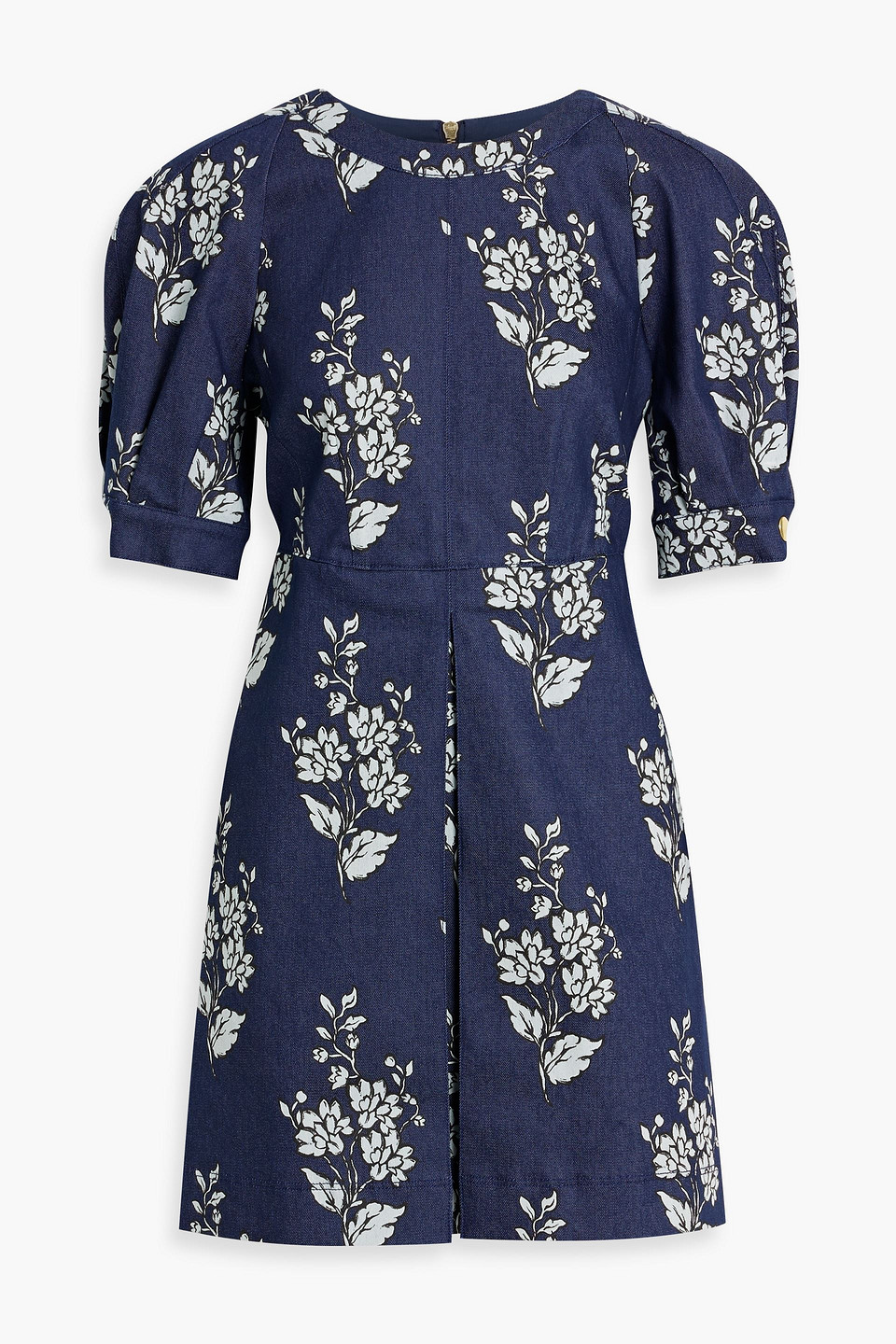 Carolina Herrera Floral-print Denim Mini Dress In Mid Denim