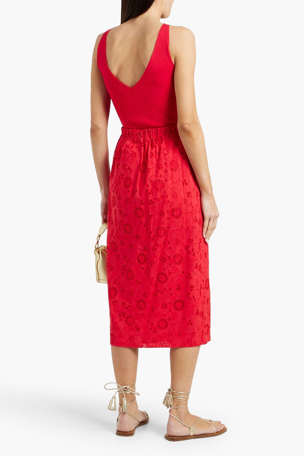 CAROLINA HERRERA Bow-detailed broderie anglaise cotton midi skirt