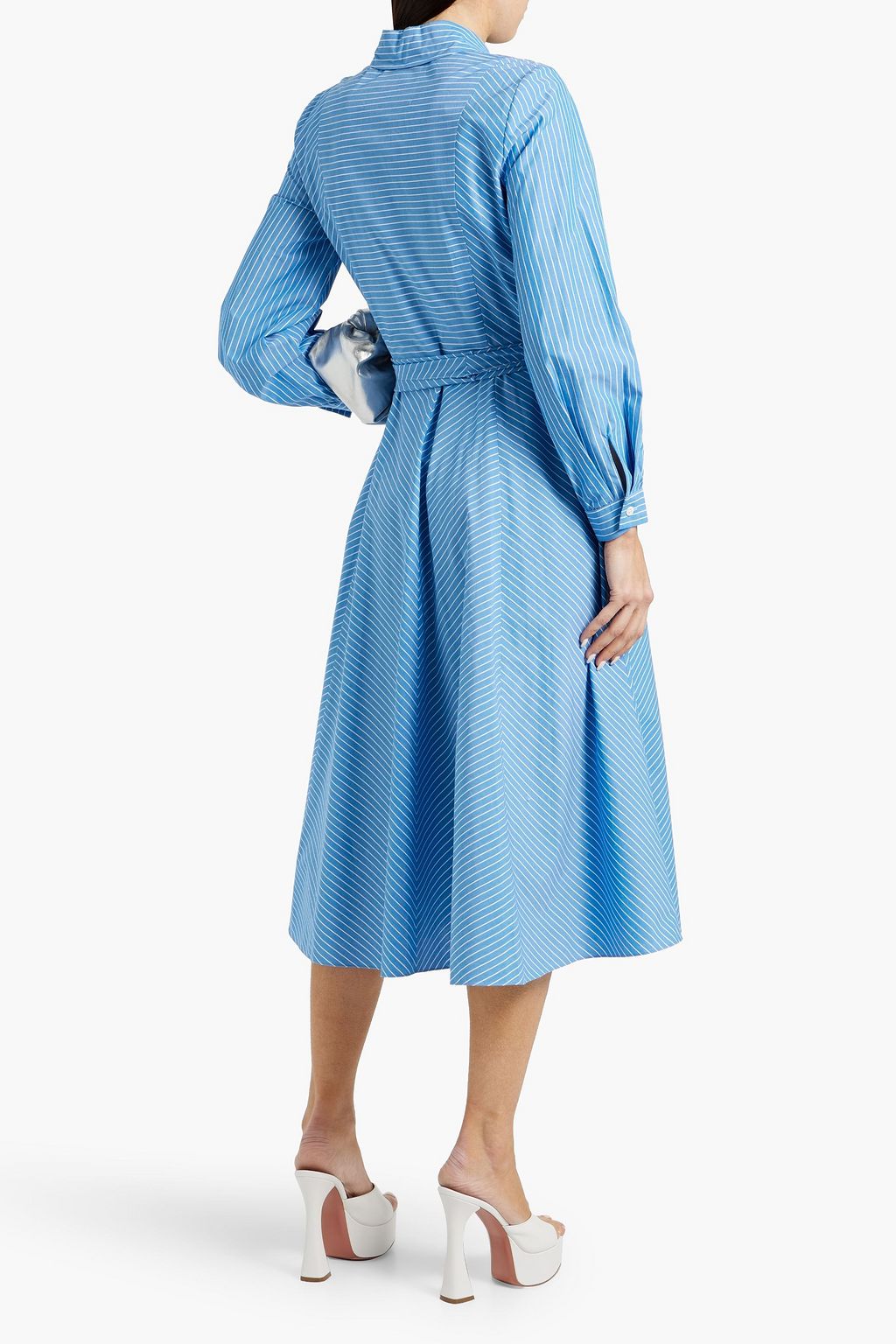 CAROLINA HERRERA Belted striped cotton-poplin midi shirt dress