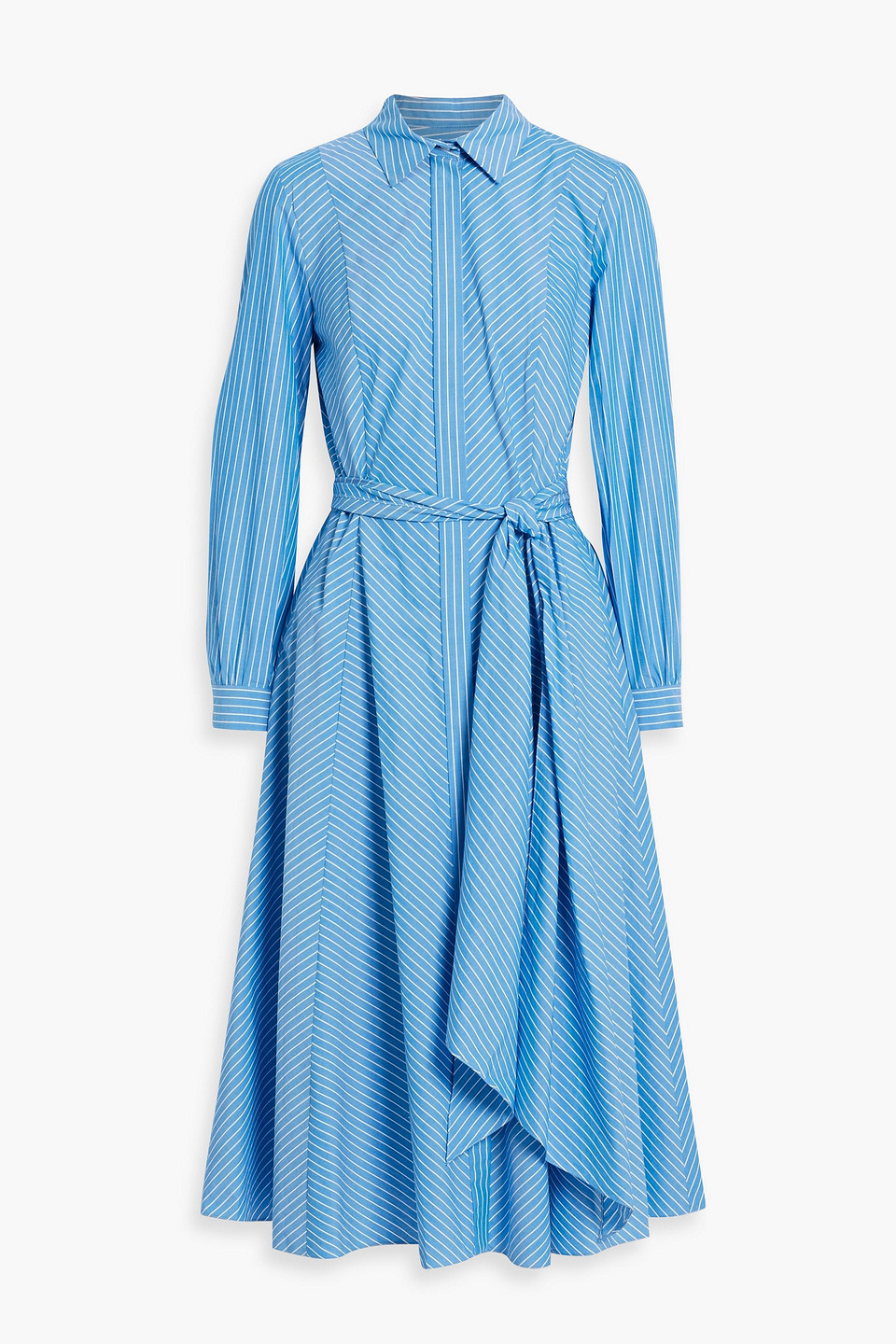 Carolina Herrera Belted Striped Cotton-poplin Midi Shirt Dress In Azure