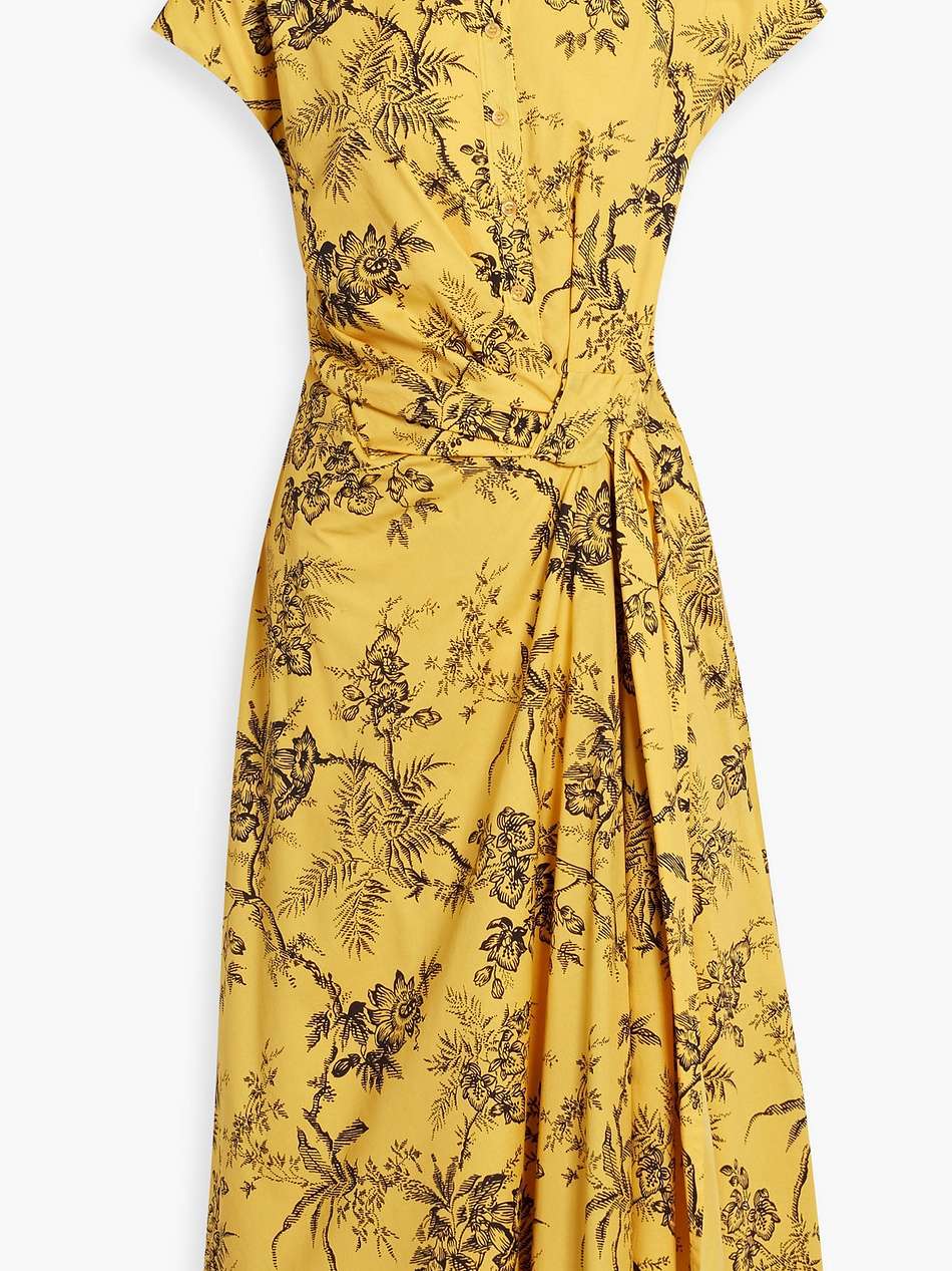 draped floral-print cotton midi dress