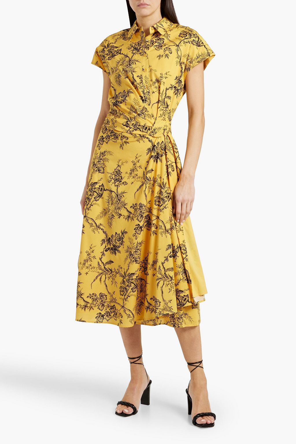 CAROLINA HERRERA Draped floral-print cotton midi dress