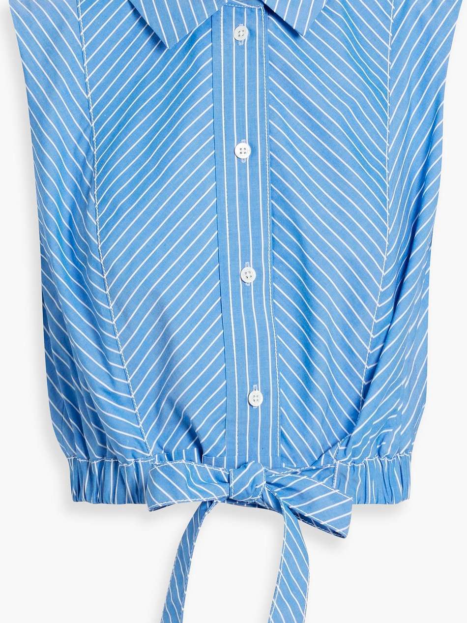 cropped bow-detailed striped cotton-poplin top