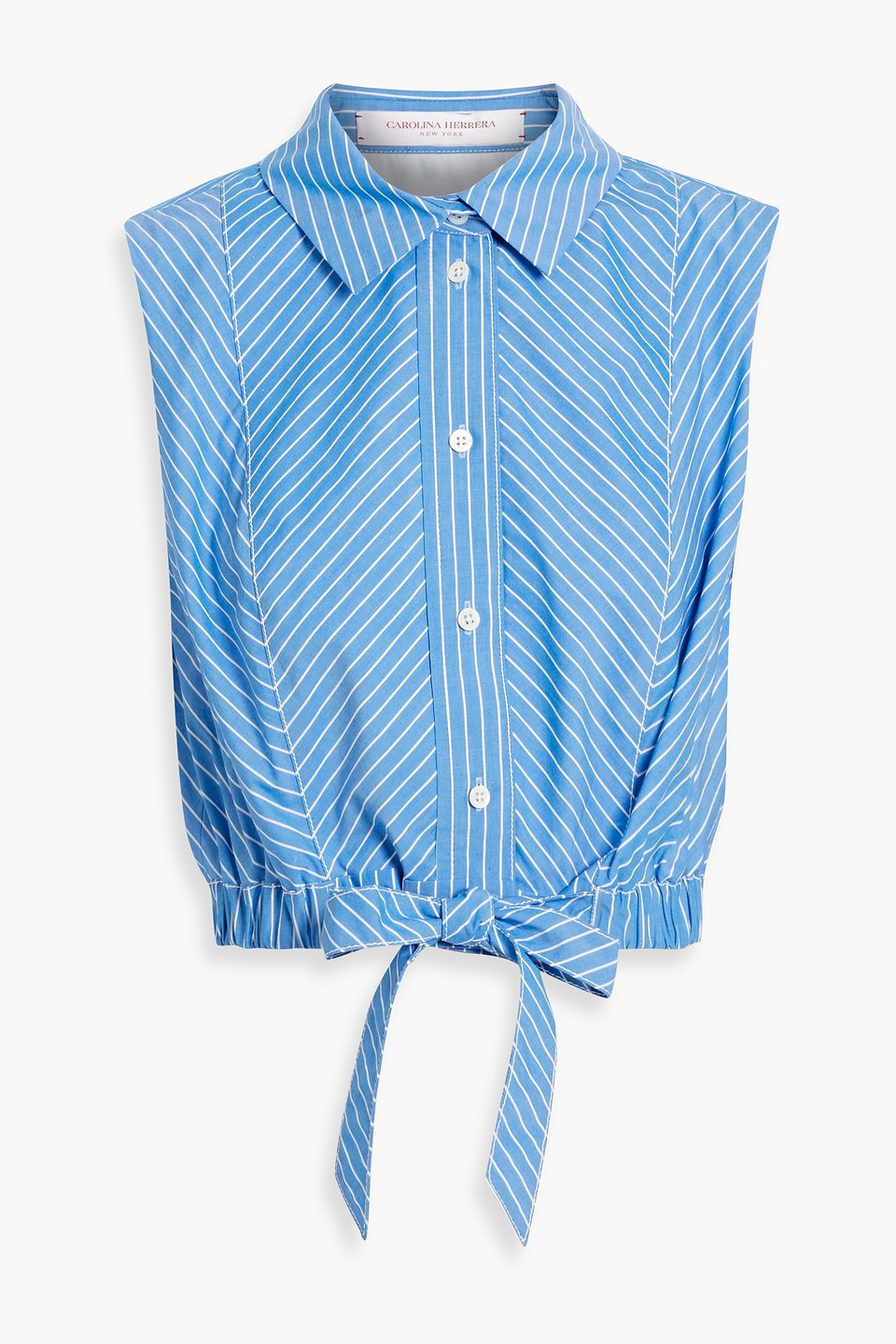 Carolina Herrera Cropped Bow-detailed Striped Cotton-poplin Top In Blue