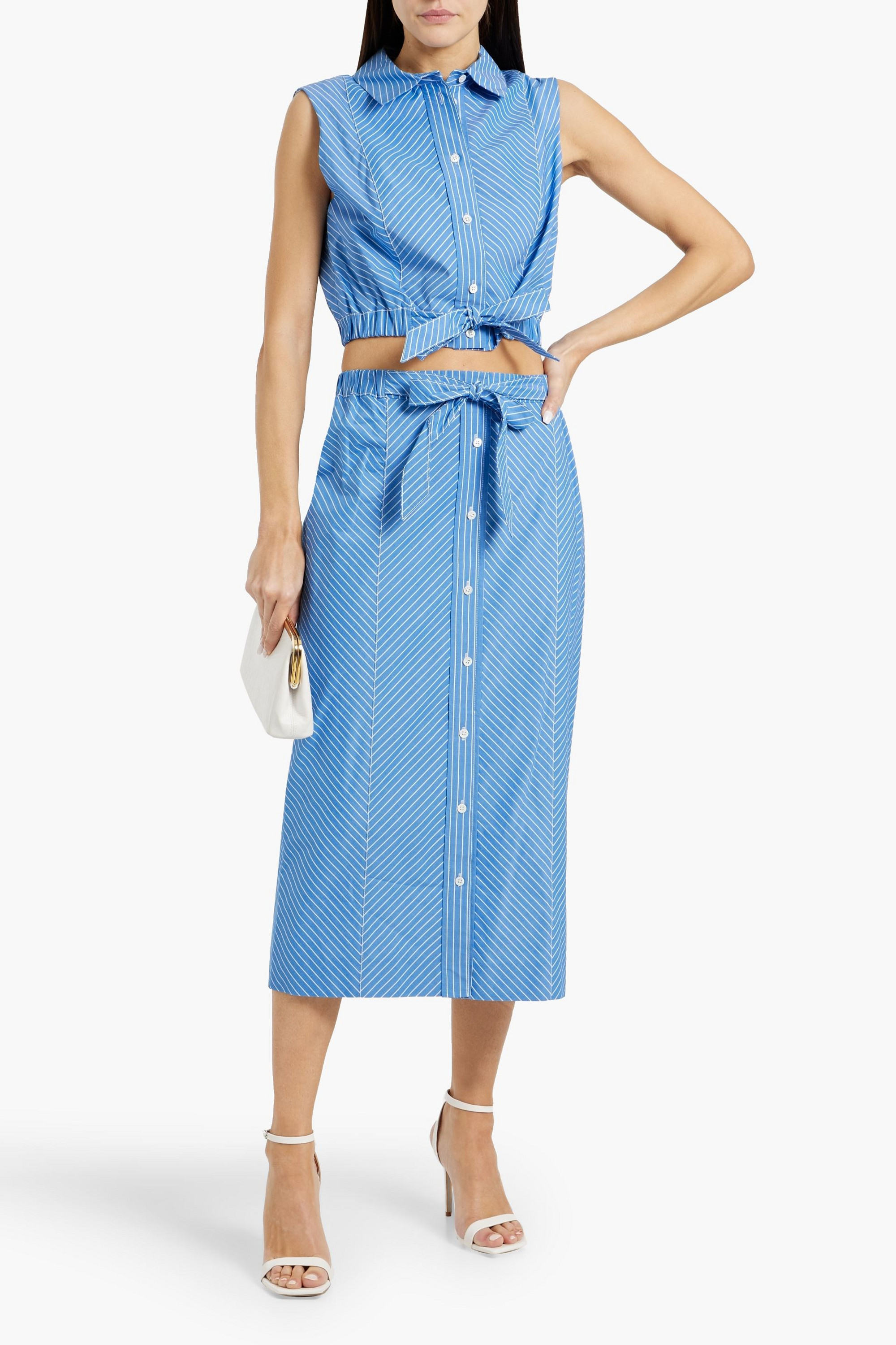 Carolina Herrera Cropped bow-detailed striped cotton-poplin top