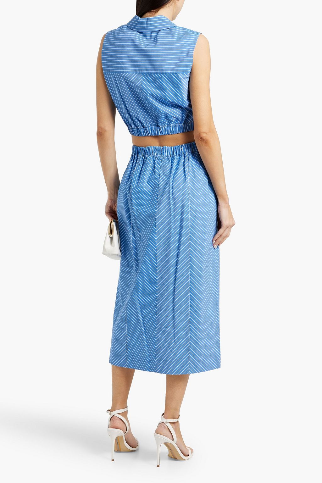 CAROLINA HERRERA Bow-detailed striped cotton-poplin midi skirt