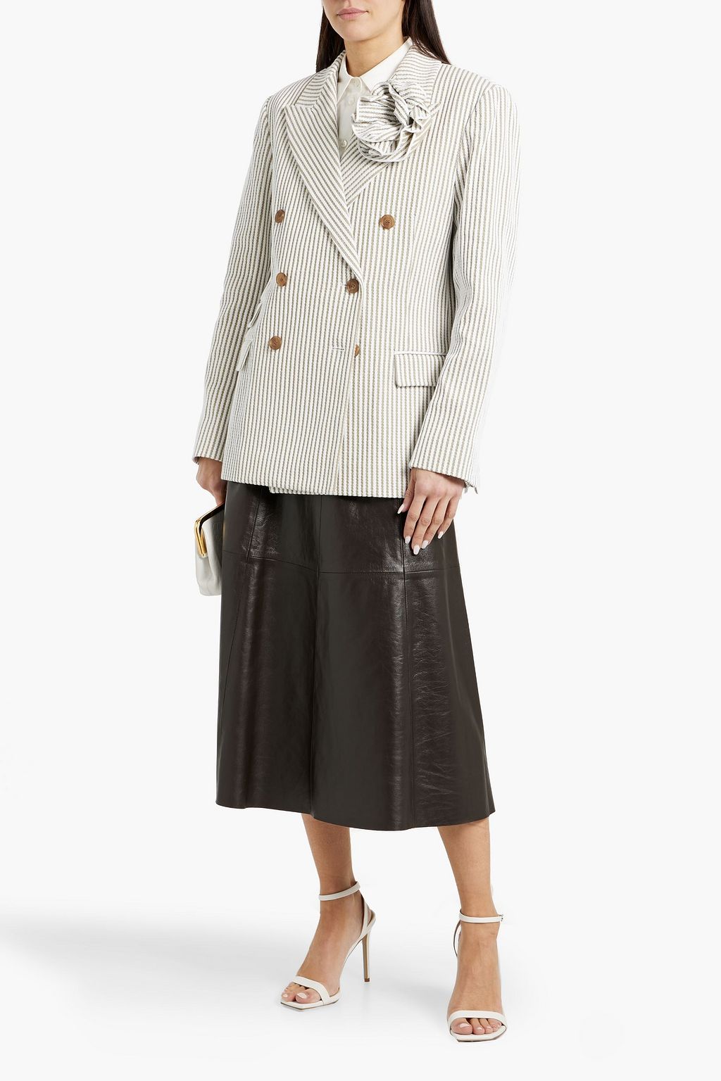 CAROLINA HERRERA Double-breasted embroidered striped cotton blazer
