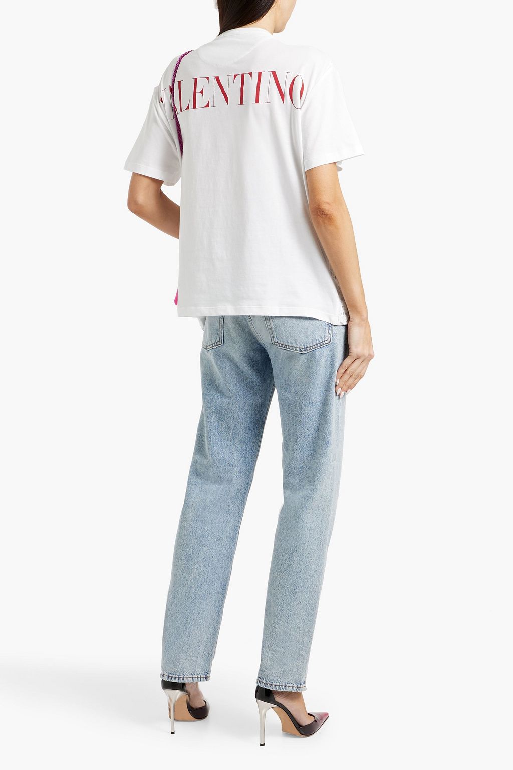 VALENTINO GARAVANI Logo-print cotton-jersey and guipure lace T-shirt