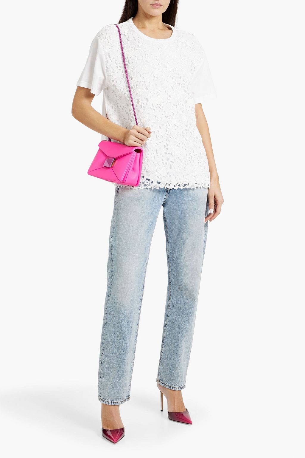 VALENTINO GARAVANI Logo-print cotton-jersey and guipure lace T-shirt