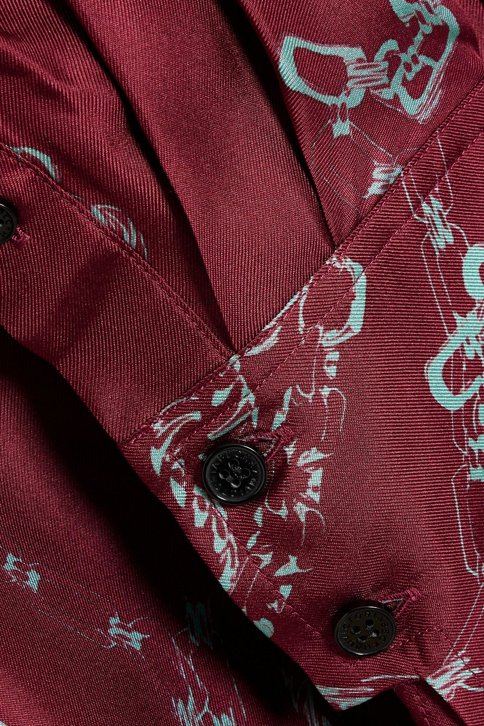 Shop Victoria Beckham Pussy-bow Printed Silk-twill Blouse In Burgundy