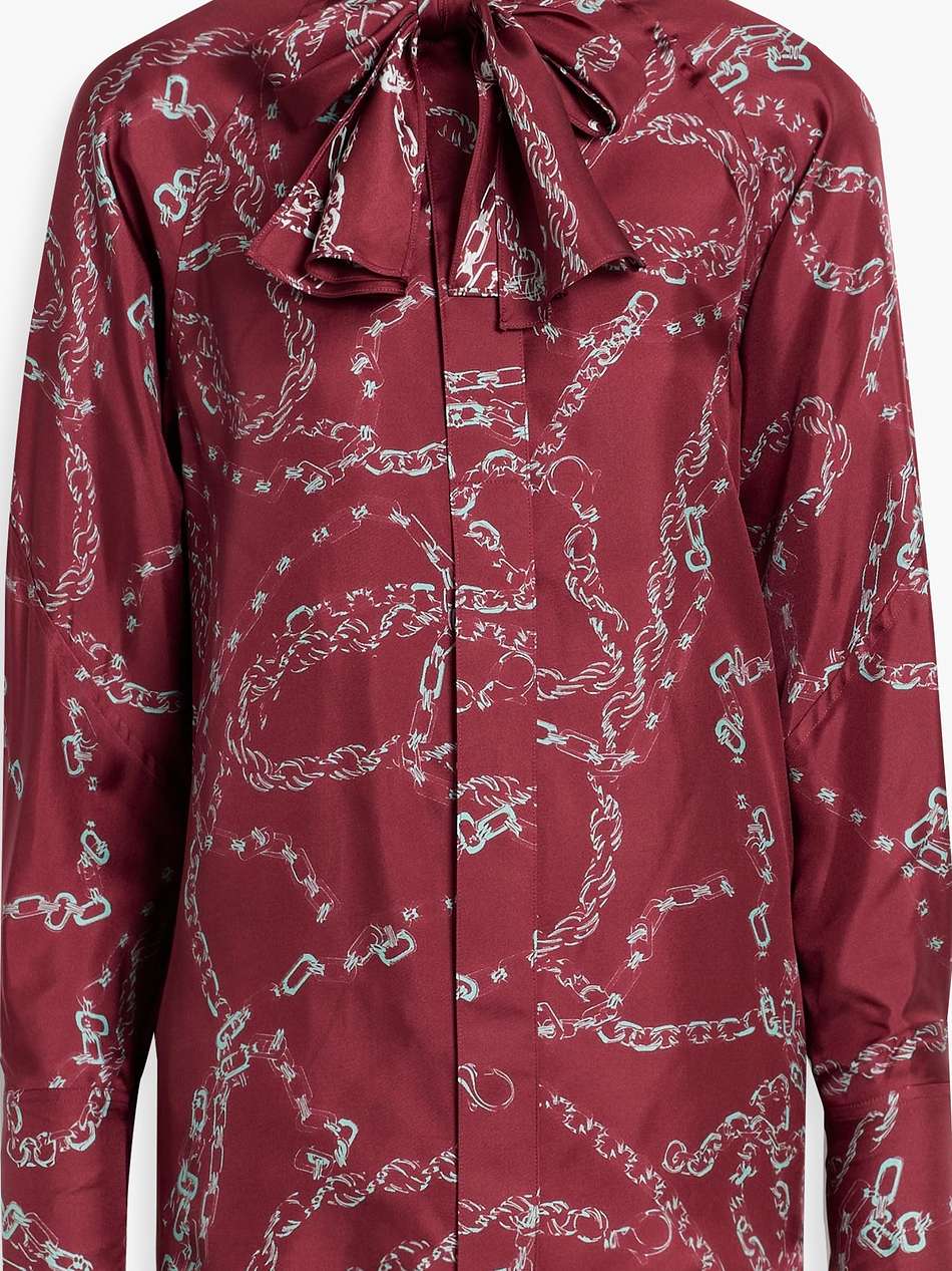 pussy-bow printed silk-twill blouse