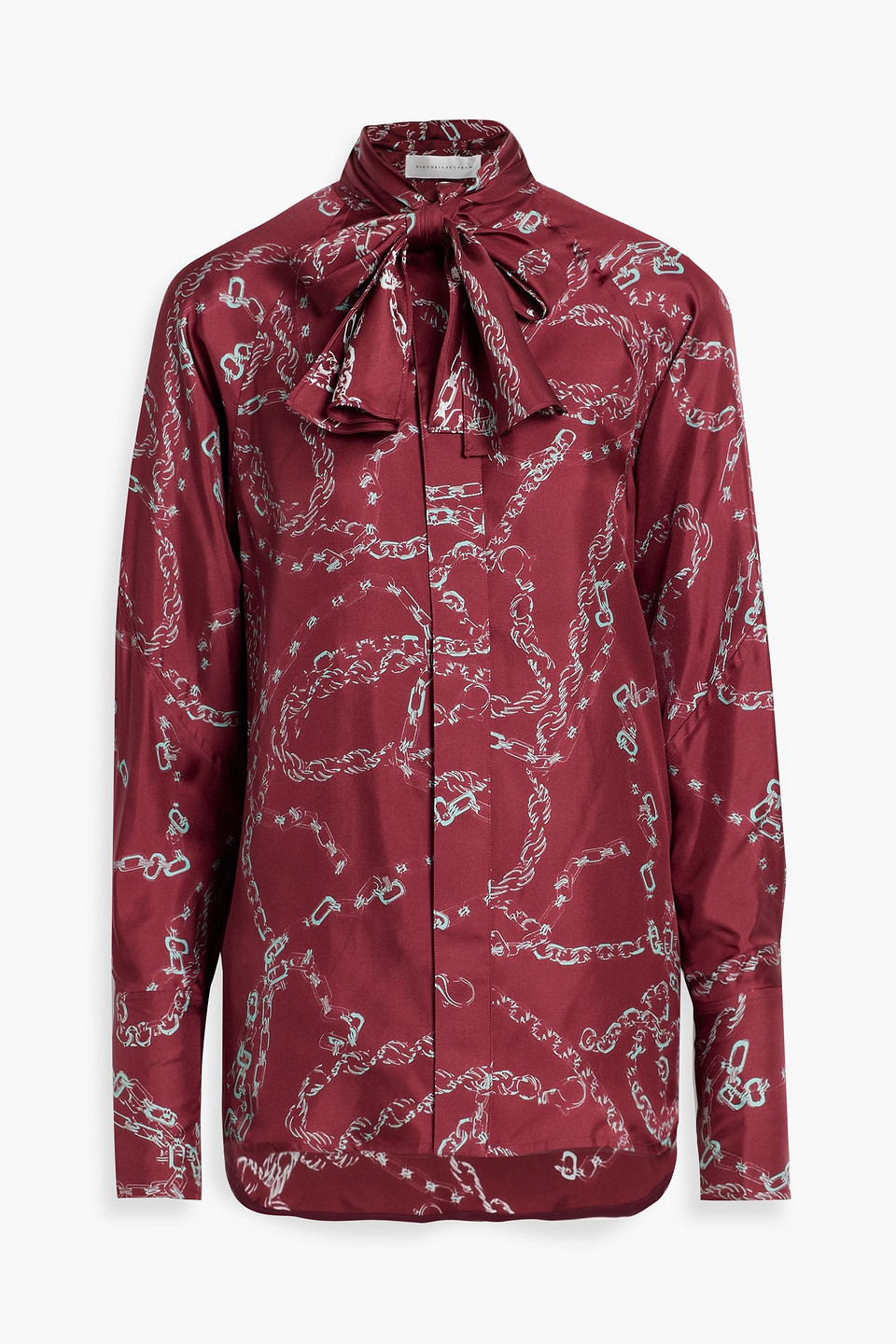 Victoria Beckham Pussy-bow Printed Silk-twill Blouse In Burgundy