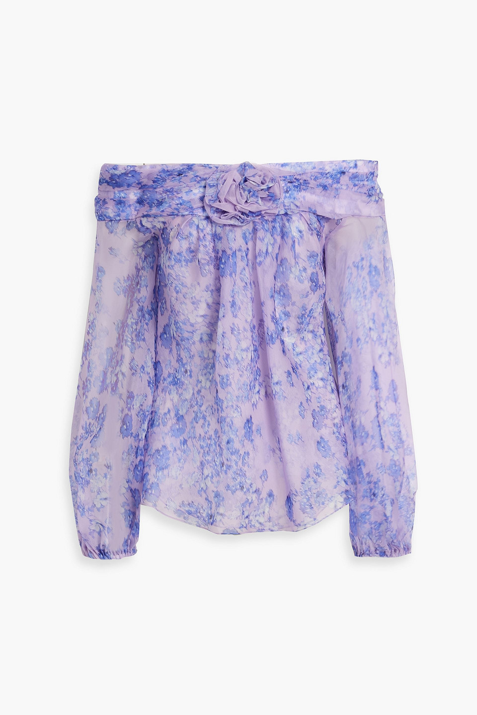 Carolina Herrera Off-the-shoulder Appliquéd Floral-print Silk-organza Top In Lavender