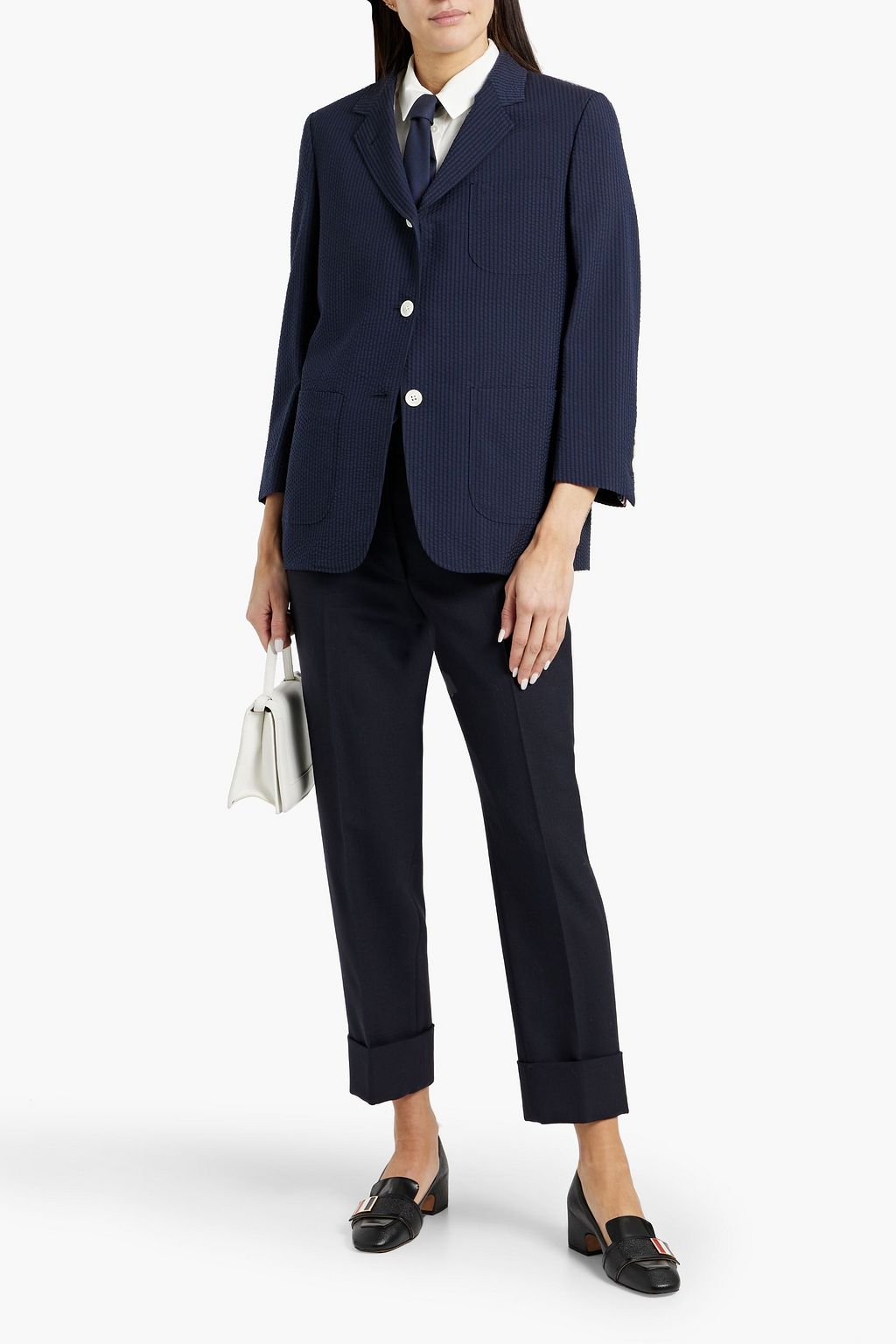 THOM BROWNE Striped wool-seersucker blazer