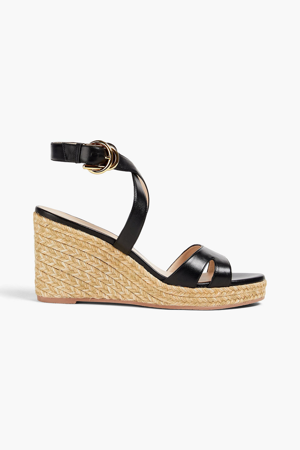 Stuart Weitzman Zuzu Leather Espadrille Wedge Sandals In Black