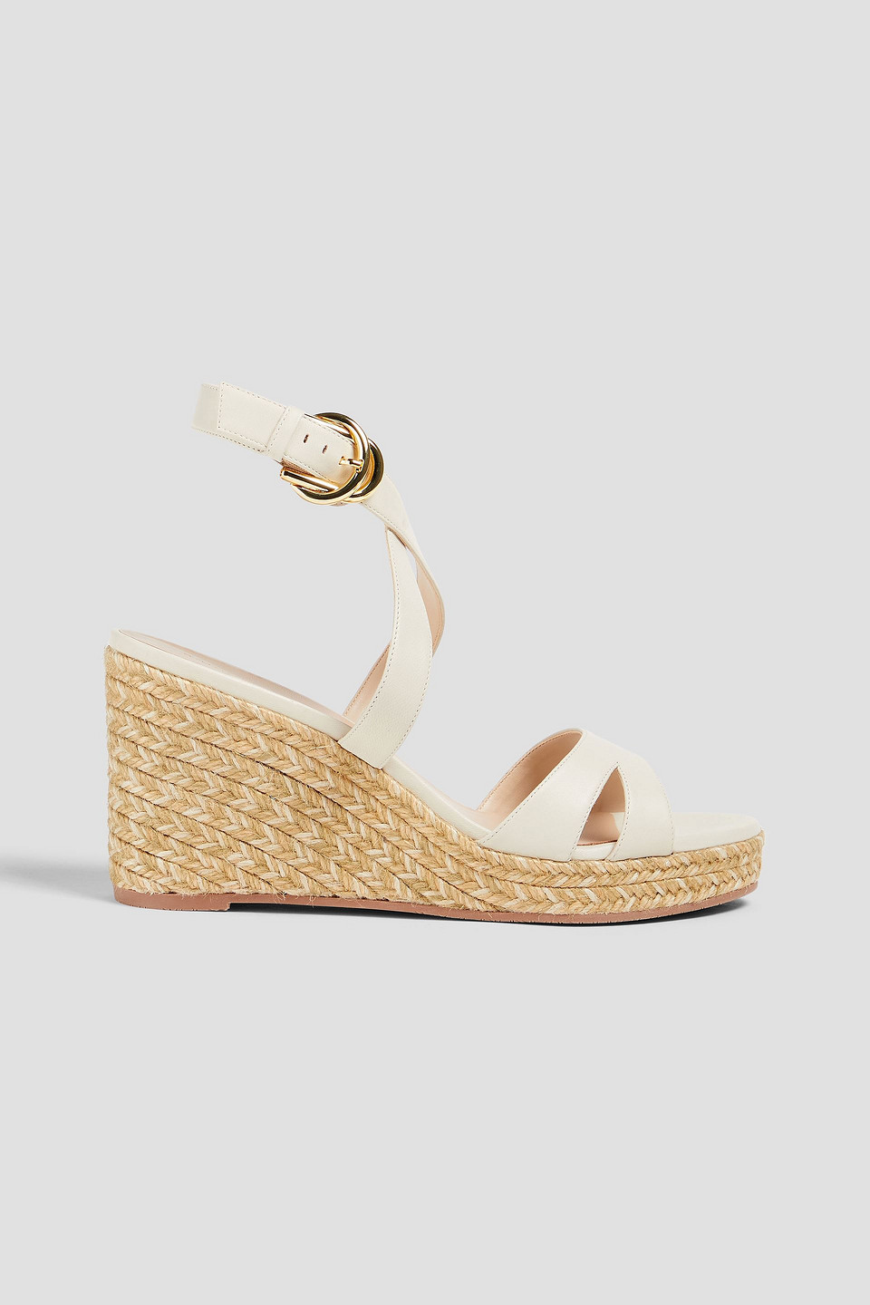 Stuart Weitzman Zuzu Leather Espadrille Wedge Sandals In Off-white
