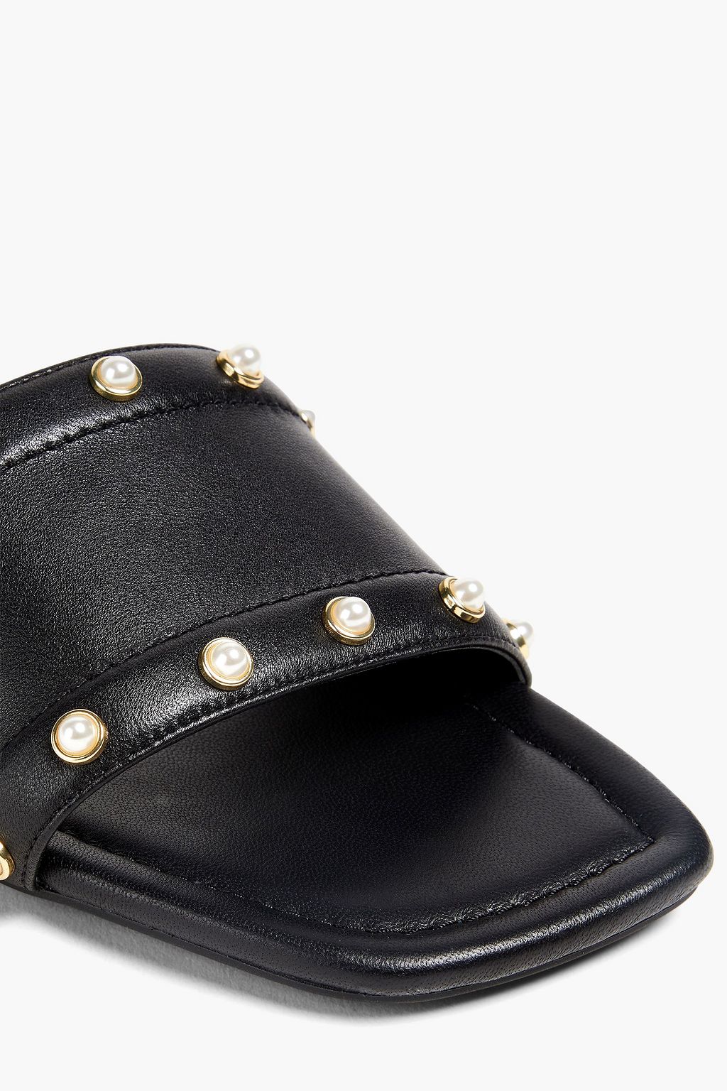 STUART WEITZMAN レザー スライドサンダル フェイクパール付き