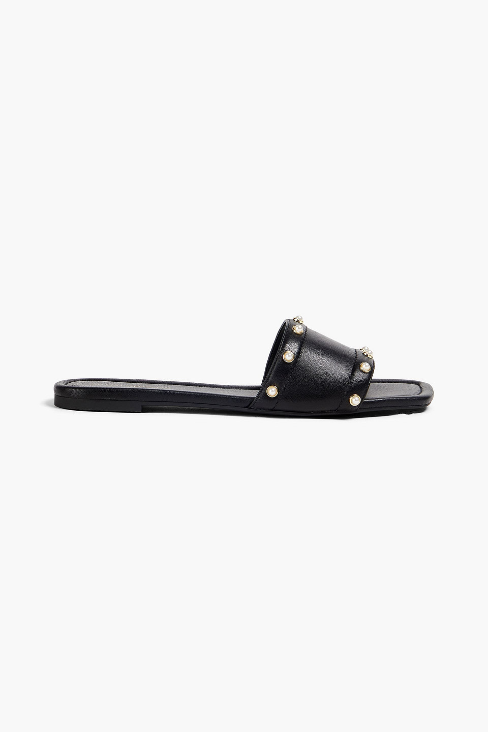 Stuart Weitzman Pantoletten Aus Leder Mit Kunstperlen In Schwarz