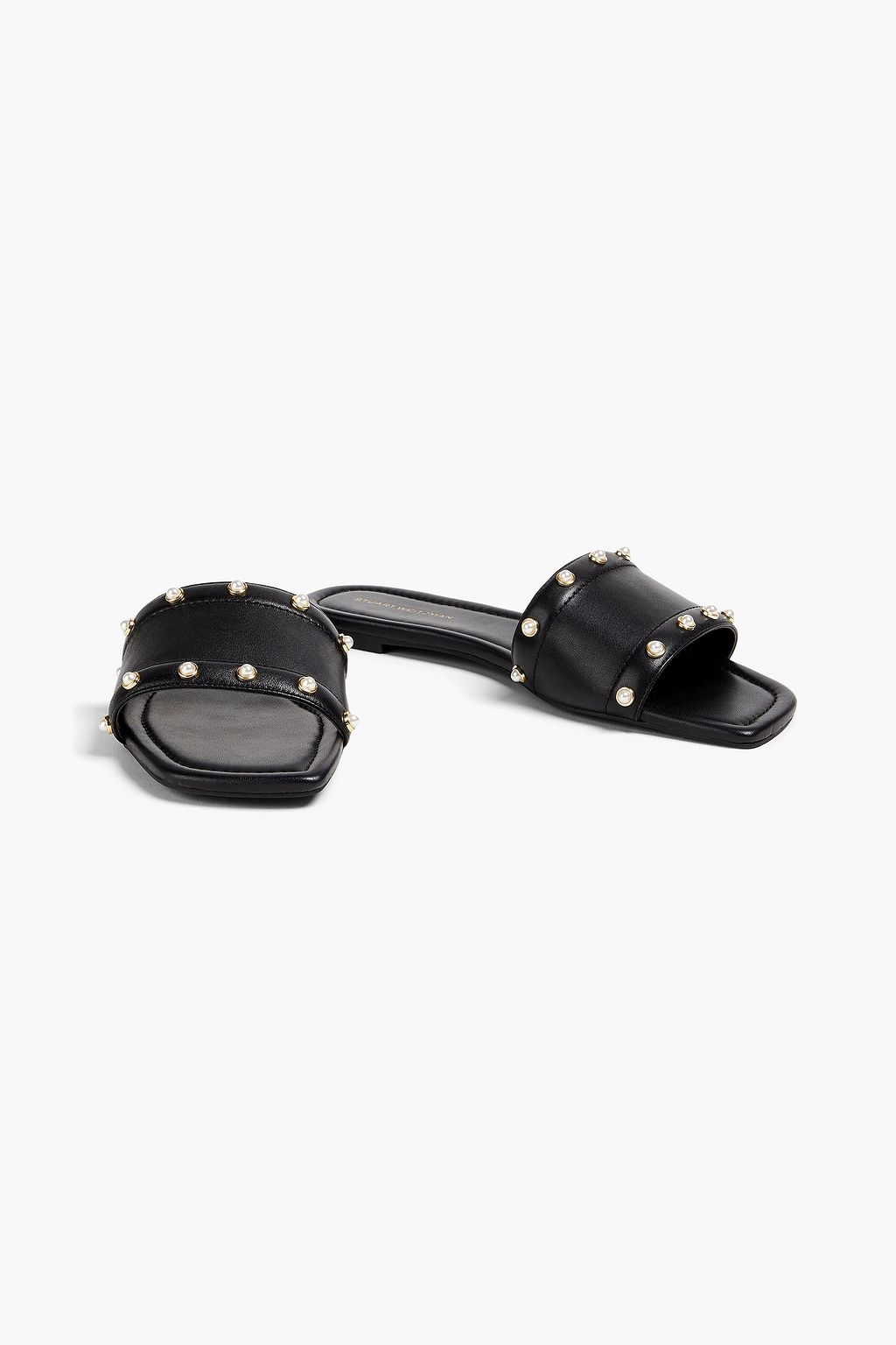 STUART WEITZMAN レザー スライドサンダル フェイクパール付き