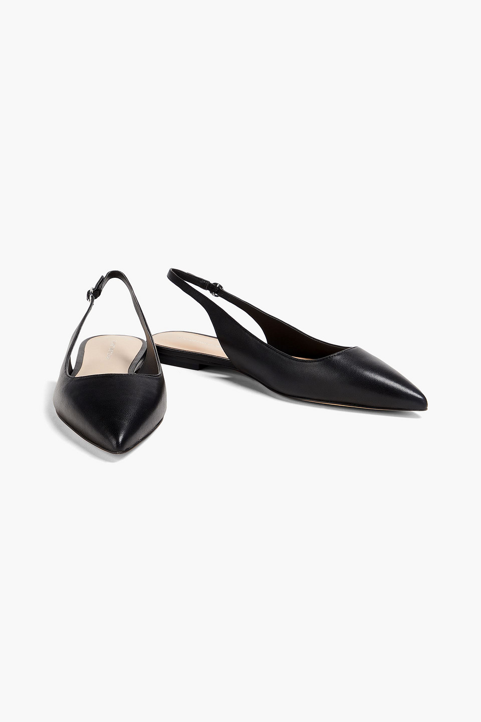 Shop Stuart Weitzman Mara Leather Slingback Point-toe Flats In Schwarz