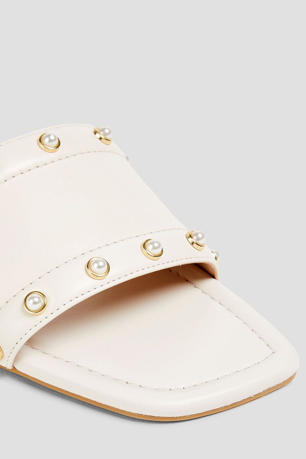 STUART WEITZMAN レザー スライドサンダル フェイクパール付き
