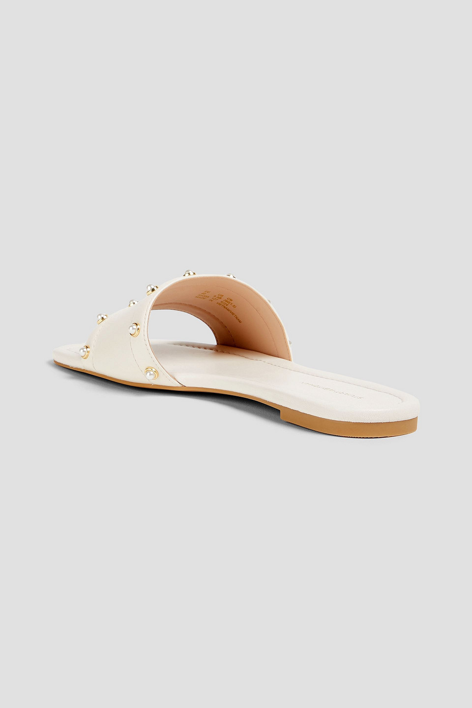 STUART WEITZMAN FAUX PEARL-EMBELLISHED LEATHER SLIDES