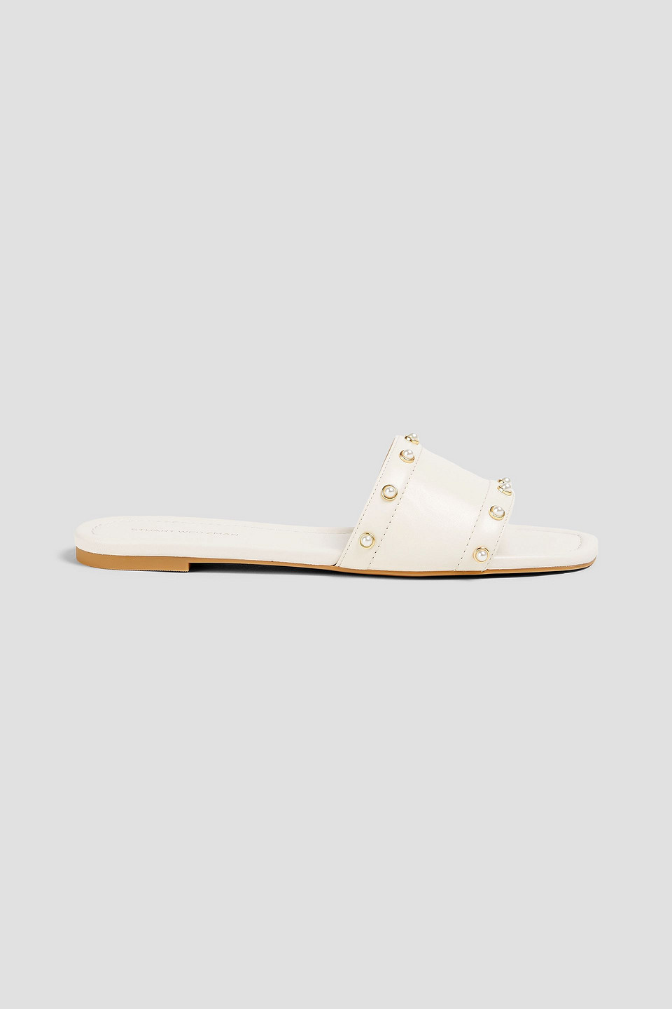 Stuart Weitzman Faux Pearl-embellished Leather Slides In Off-white